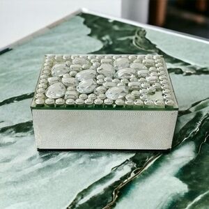 Rare 3D Crystal Drops Mirrored Jewelry Box 5" Velvet Lined Keepsake Trinket VG